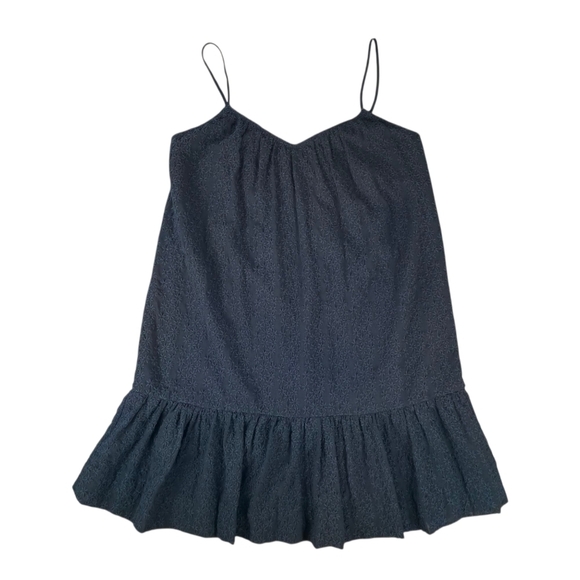 Madewell Dresses & Skirts - Madewell Black Daisy Stitch Ruffle Hem Slip Shift SleevelessSun Dress Size Small